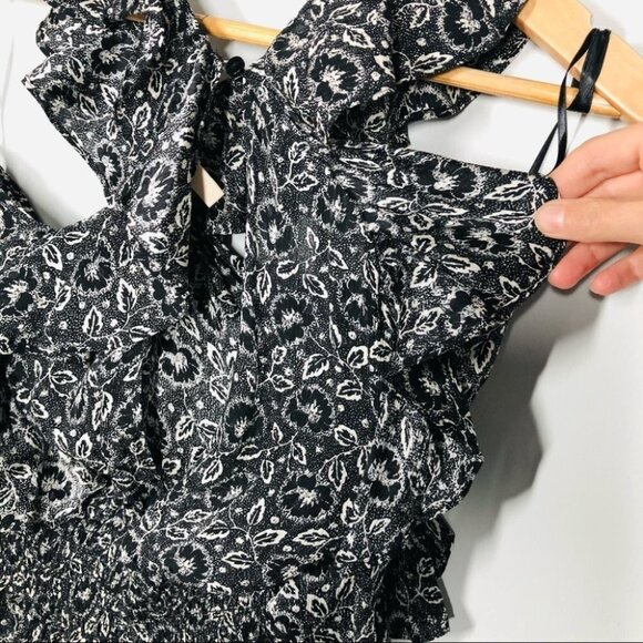 REBECCA Taylor Sweet Briar Jumpsuit Black & White Floral Print Size 6 - Picture 9 of 12